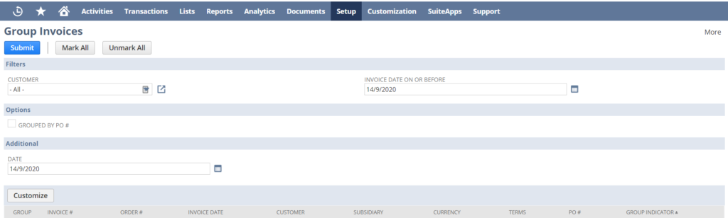 Group Invoices Release 2020.2 NetSuite