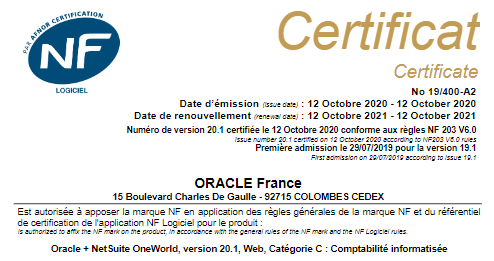 Certif NF203 Oracle